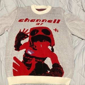 Channel 97 sweater, Mens Large, color: white, cream, and red